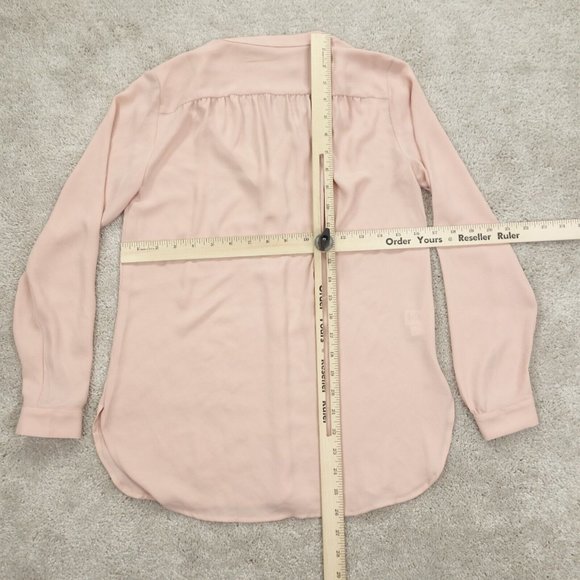 LOFT Petites Top Womens XXSP Pink Long Sleeve V-Neck Pleated Chiffon Boho - Picture 5 of 8